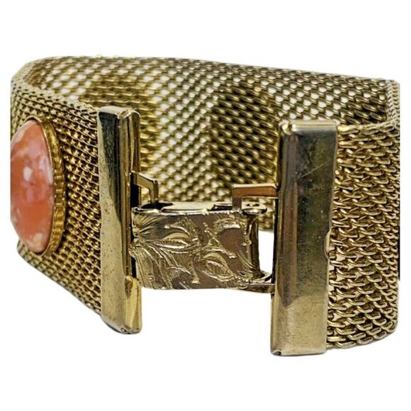 VTG Sarah Coventry Glass Cabochon Mesh Bracelet 8" Gold Tone Wide Multicolor - Picture 10 of 14